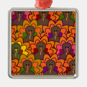 Fun Colorful Thanksgiving Turkeys Silbernes Ornament