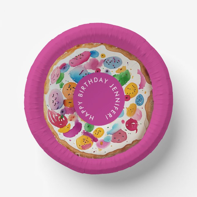 Fun Colorful Wasserfarbe Donut Geburtstagsparty Pi Pappteller (Vorderseite)