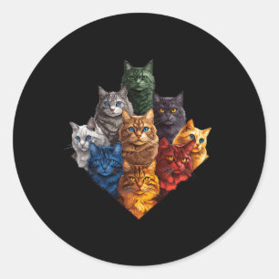 Fun Colour Cats Art Outfit für Cat Mama Vater Lady Runder Aufkleber