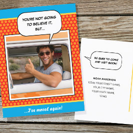 Fun Comic Moving House Custom Foto Orange Postkarte