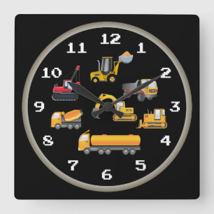 Fun Construction Vehicles Quadratische Wanduhr