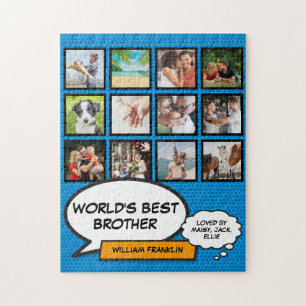 Fun Cool Brother Foto Collage Blue Comic Book Puzzle