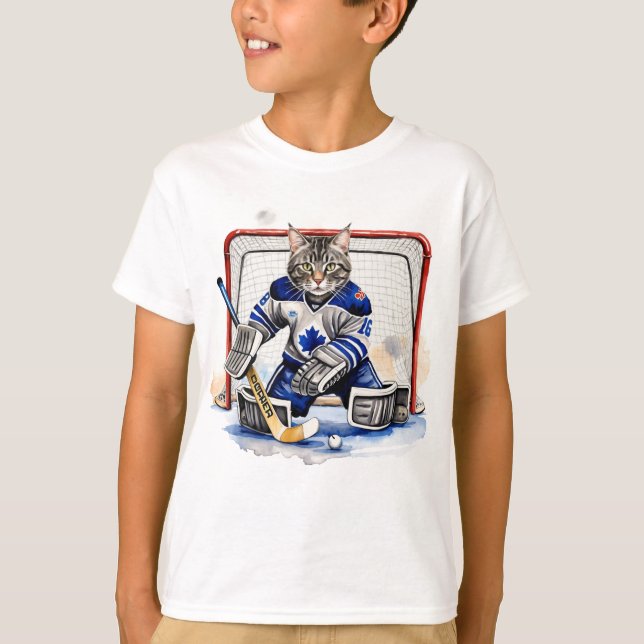 Fun Cool Cat Hockey Goalie Tier Spaß T-Shirt (Vorderseite)