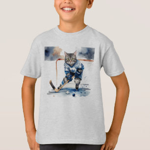 Fun Cool Cat Hockey Player Animal Spaß T-Shirt