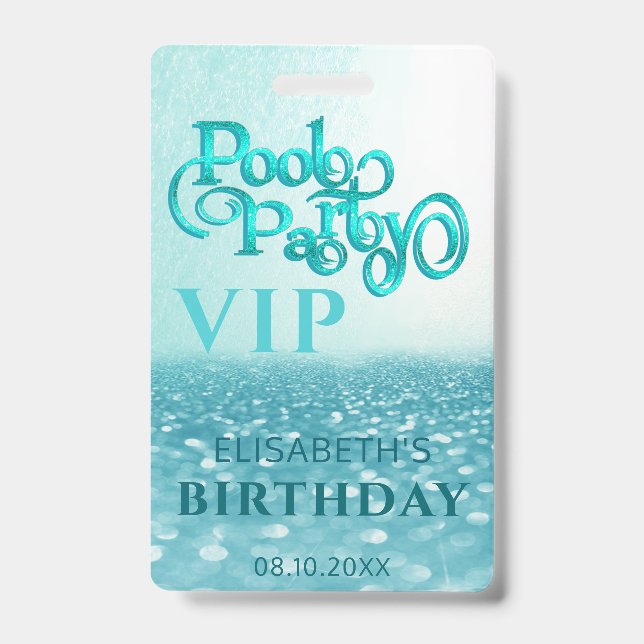 Fun cool Glitzer Skript Pool Party VIP Abzeichen Ausweis (Vorderseite)