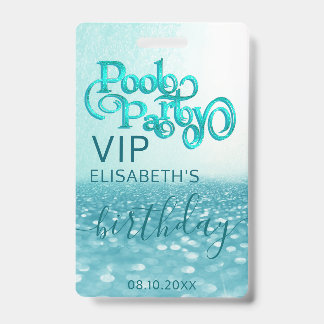 Fun cool Glitzer Skript Pool Party VIP Abzeichen Ausweis