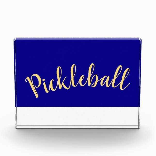 Fun Cool Royal Blue White Base Pickleball Script Fotoblock (Vorderseite)