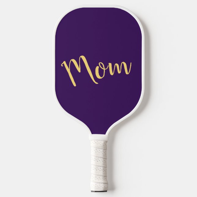 Fun Cool Vibrant Elegant Dark Lila "Mama" Skript Pickleball Schläger (Vorderseite)