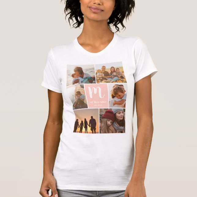 Fun coole Familie Monogramm 6 Foto Kollektionsgitt T-Shirt (Vorderseite)