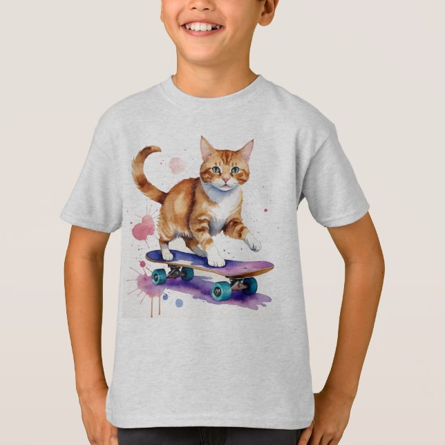 Fun Coole Katzen Skateboarding Animal Spaß T-Shirt (Vorderseite)