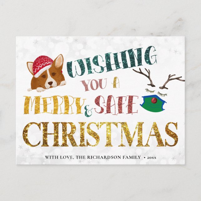 Fun Corgi wünscht Frohe und sichere Weihnachten Ei (Vorderseite)