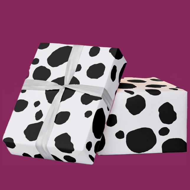 Fun Cow Print Western Spots Muster Schwarz-weiß Geschenkpapier (Von Creator hochgeladen)