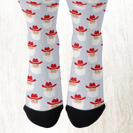 Fun Cowboy Santa Claus Western Christmas Blue Socken