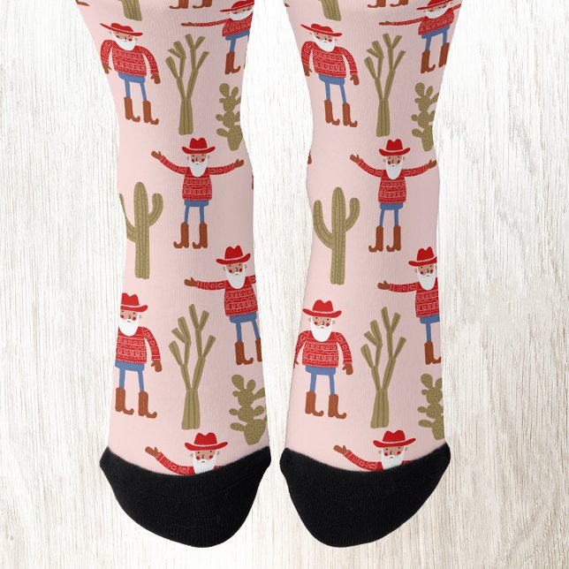 Fun Cowboy Santa Claus Western Christmas Pink Socken (Fun Cowboy Santa Claus Christmas Holiday Western socks)