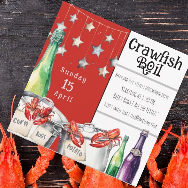 Fun Crawfish Boil Summer Party Einladung (Crawfish boil spring and summer party invites for you to customize and send to friends and neigbhors)