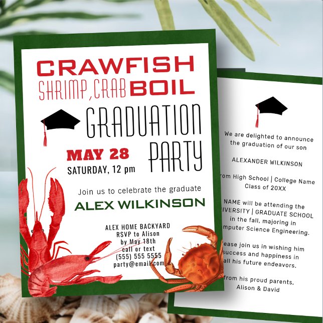 Fun Crawfish Seafood Boil GRILLEN Graduation Party Einladung (Von Creator hochgeladen)
