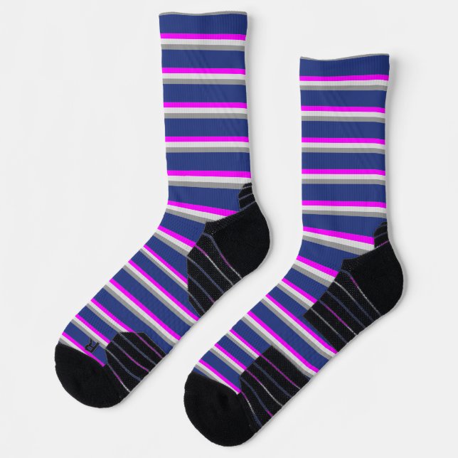 Fun Crazy Navy Blue Gray Pink Socken (Links)