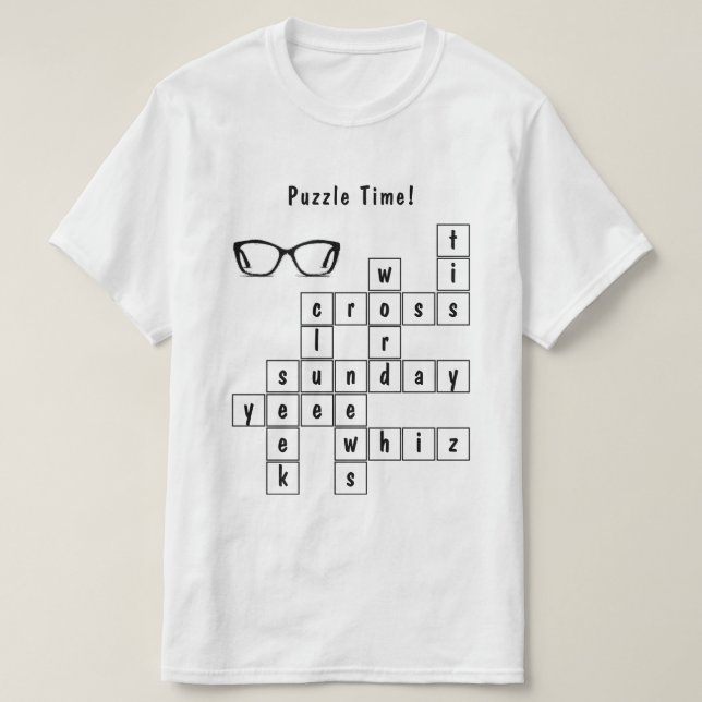 Fun Crossword Puzzle Schwarz und Weiß T-Shirt (Design vorne)