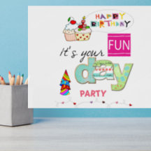 FUN Cupcake Happy Birthday Wall Decal