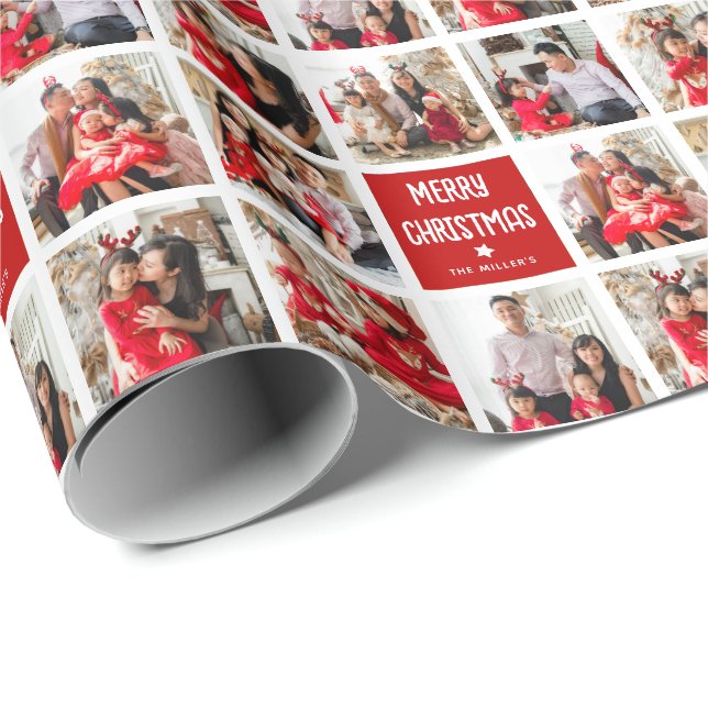 Fun Custom 8 x Foto Grid Frohe Weihnachten Geschenkpapier (Rolleneckpunkt)