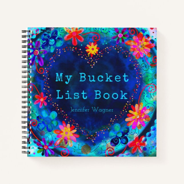 Fun Custom Blue Heart My Bucket List Book Notizbuch (Vorderseite)