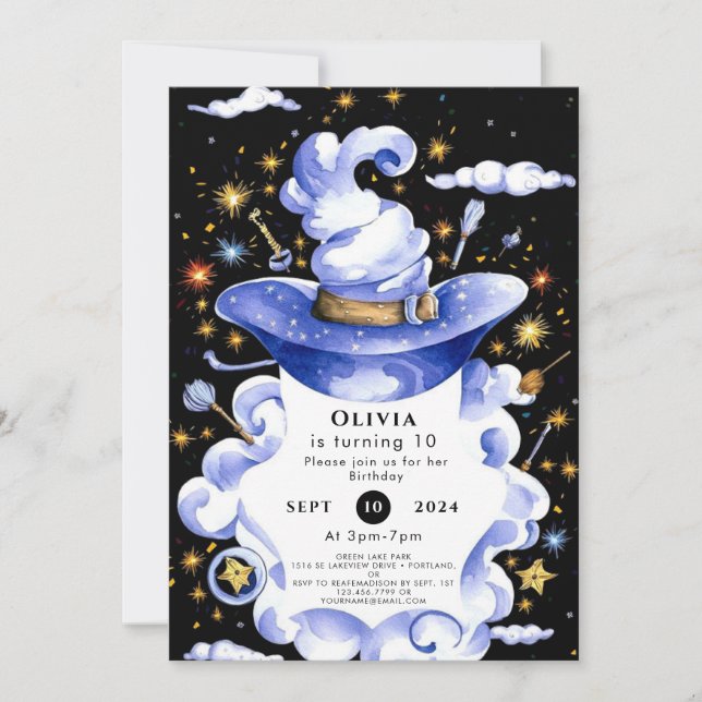 Fun Custom Broom Wizard Geburtstag Einladung (Vorderseite)