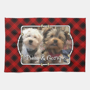Fun Custom Christmas Red & Black Kariert Foto Fram Geschirrtuch
