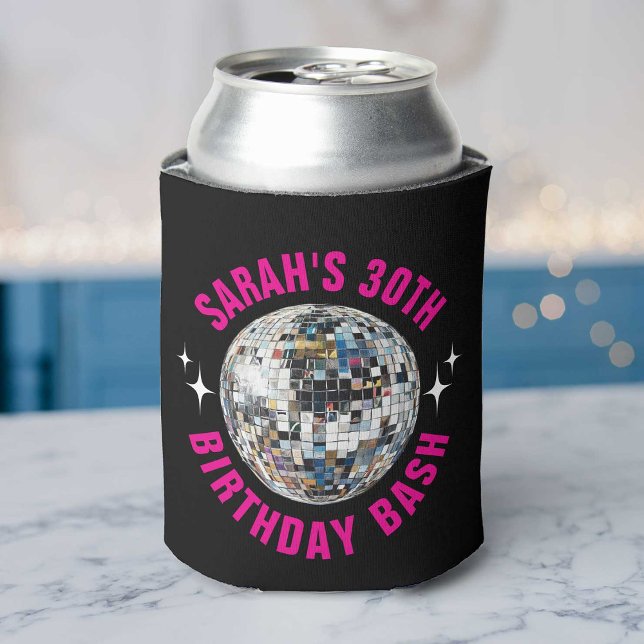 Fun Custom Disco Ball 30. Geburtstag Gefallen Dosenkühler (Fun can cooler with a disco ball graphic, ideal for keeping drinks cool at a 30th birthday party.)