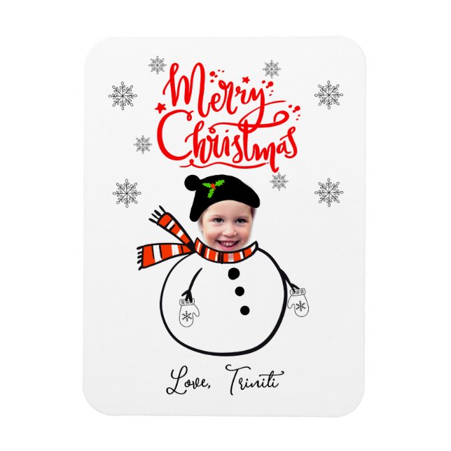 Fun Custom Face Foto Niedlich Snowman Frohe Weihna Magnet (Vertikal)