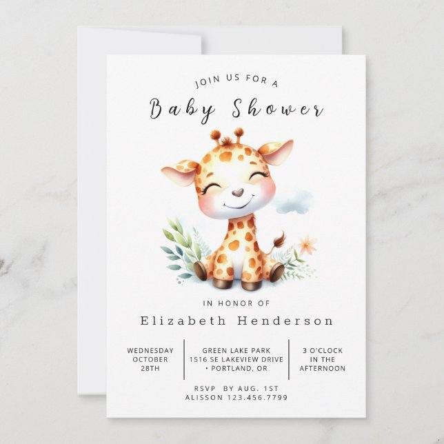 Fun Custom Giraffe Baby Dusche Einladung (Vorderseite)