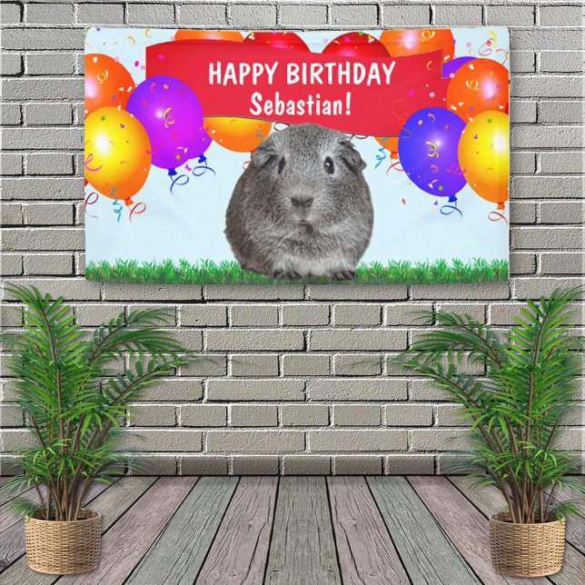 Fun Custom Happy Birthday Balloons Gray Guinea Pig Banner (Von Creator hochgeladen)