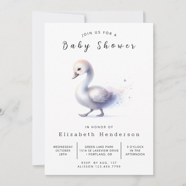 Fun Custom Swan Baby Shower Einladung (Vorderseite)