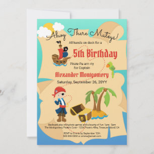 Fun Custom Treasmap Pirate Boy Birthday Party Einladung