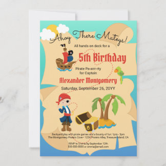 Fun Custom Treasmap Pirate Boy Birthday Party Einladung