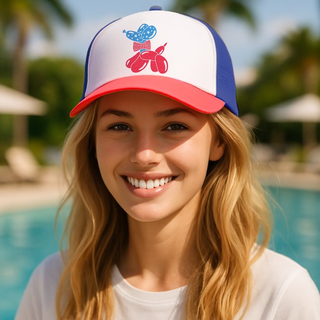 Fun Cute Balloon Dog 4th of July Truckerkappe (Von Creator hochgeladen)