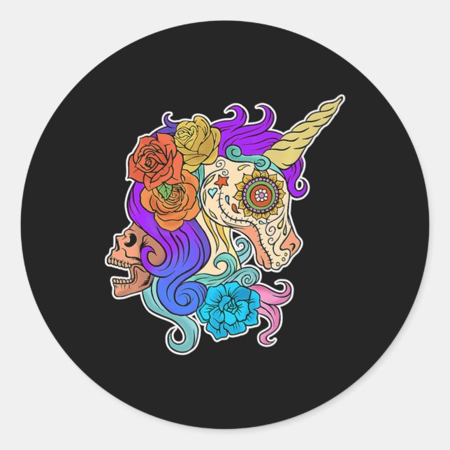 Fun Cute Sugar Skull Unicorn Halloween Gifts Costu Runder Aufkleber (Vorderseite)