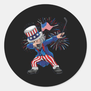 Fun Dabbing Uncle Sam Ice Hockey Puck Unabhängigke Runder Aufkleber