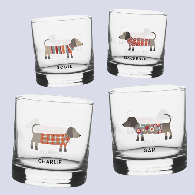 Fun Dackel Dackel Wurst Hund Personalisiert Name Whiskyglas (Fun Dachshund Wiener Sausage Dog personalized name glasses)