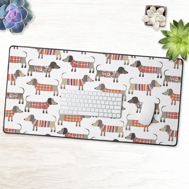 Fun Dackel Dackel Wurst Hund Schreibtischunterlage (Dachshund Wiener Sausage Dog fun patterned desk mat)