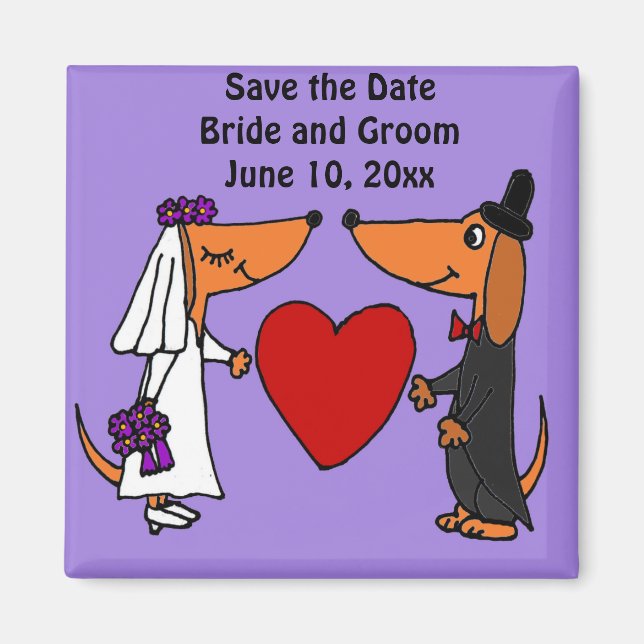 Fun Dackel Hunde Braut und Groom Hochzeit Kunst Magnet (Vorne)