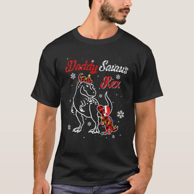 Fun Daddysaurus Rex Niedlich Dinosaur Roter Karier T-Shirt (Vorderseite)