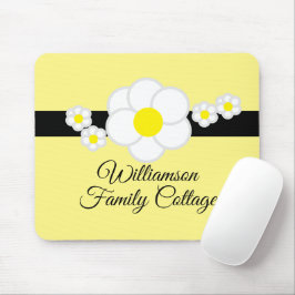 Fun Daisy Black Strip Gelbes Skript Mousepad