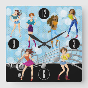 Fun Dance Music Girl Design Quadratische Wanduhr