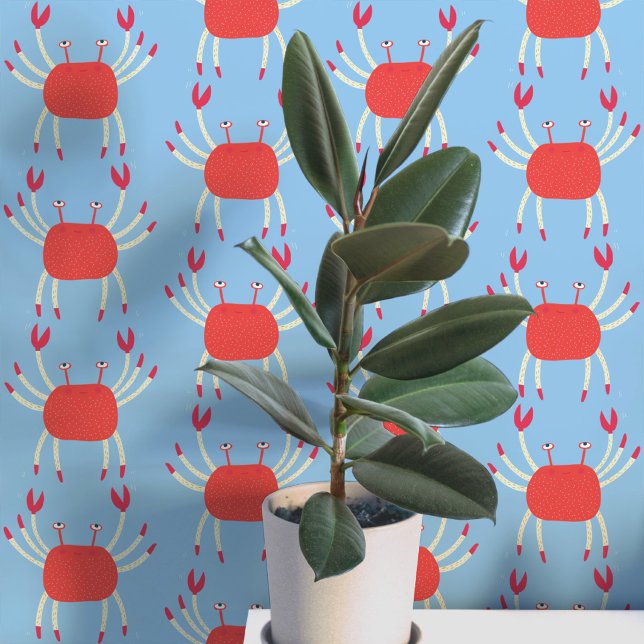 Fun Dancing Crab Küstenmuster Tapete (Dancing crabs fun coral and blue peel and stick wallpaper for coastal home decor)