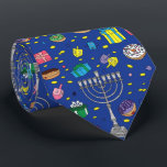 Fun Dark Blue Hanukkah Pattern Krawatte<br><div class="desc">Fun Dark Blue Hanukkah Pattern Krawatte</div>