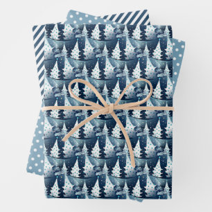 Fun Dark Light Blue Abstrakt Pine Tree Muster Geschenkpapier Set