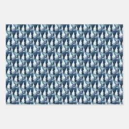 Fun Dark Light Blue Abstrakt Pine Tree Muster Geschenkpapier Set