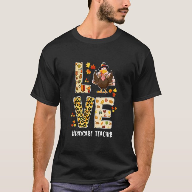 Fun Daycare Teaching Love Thanksgiving Leopard Tur T-Shirt (Vorderseite)