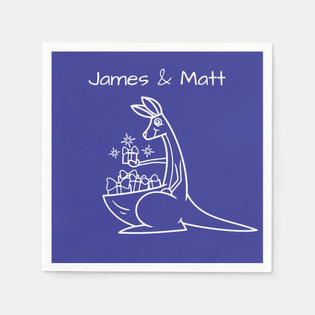 Fun Deep Blue Kangaroo Geburtstagsparty Serviette (Vorderseite)