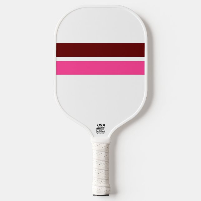 Fun Deep Red Candy Pink Racing Streifen auf Weiß Pickleball Schläger (Vorderseite)